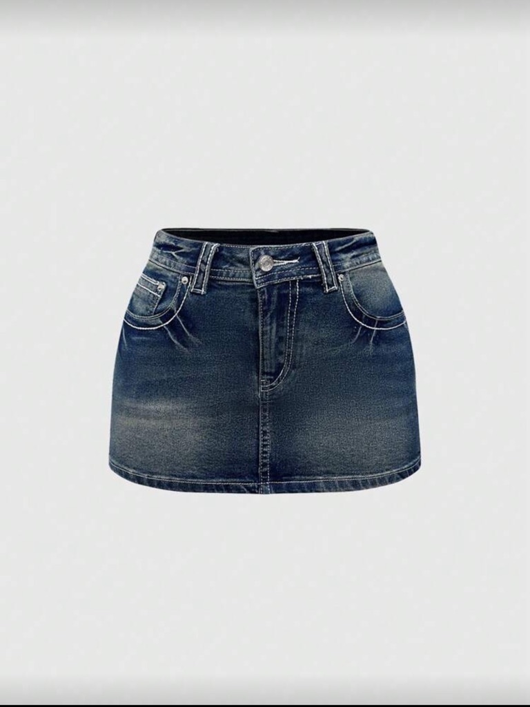 Shein Dark Blue Washed Denim Mini Skirt